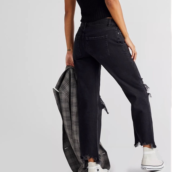 Free People Maggie Mid Rise Straight Washed Black - Picture 2 of 4